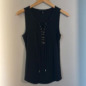 WHBM Black Sleeveless Lace-Up Top